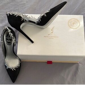 Rene Caovilla Black Crystal Embellished Stiletto Heels